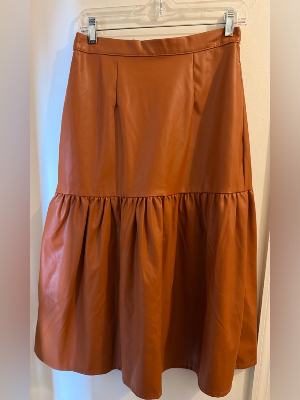 Who What Wear Faux Leather Tiered Maxi Skirt in Rust